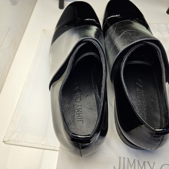 JIMMY CHOO sz 40 Men's Black Silver Stripe Classic Leather Shiny Dress Shoes - Picture 5 of 12